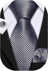 Designer Classic Ties for Men Set Formal Pocket Square Cufflink Check Plaid